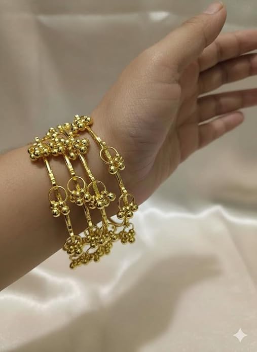 Image of Kashmiri Traditional Bangles Set for Women | Gold Plated Handcrafted Ghungroo Bangles | Ethnic Bridal Festive Jewellery | Set Of 4 Bangles