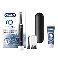 Oral-B iO 6 Spazzolino Elettrico, 2 Testine, Custodia, Dentifricio, Nero - 2 Testine di Ricambio per...