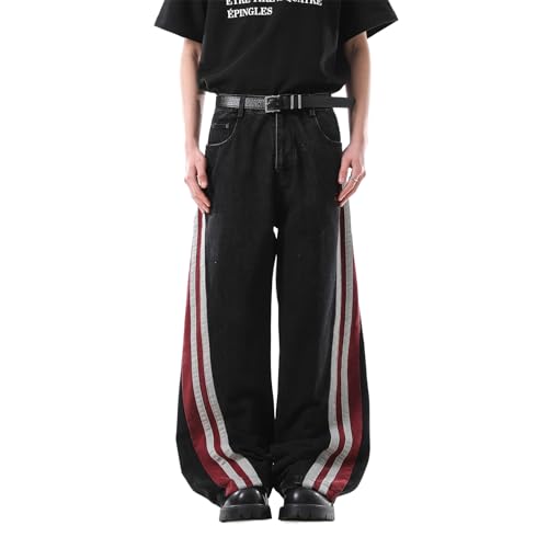Baggy Jeans Men Vintage Striped Jeans Men Relaxed Fit Wide Leg Denim Barrel Pants Y2k Casual Streetwear for Skater