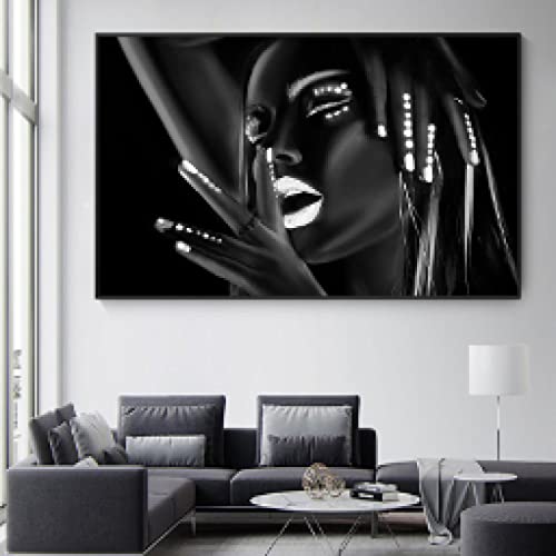 Impression sur Toile Graffiti Femme Noir et Coloré 50x90cm Moderne