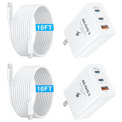 USB C Fast Charger Block 100W 3-Ports Type C Wall Charger Compact GaN Multiport Adapter with 10FT USBC Charging Cable Cords*2 Pack for MacBook Pro/Air,iPad,iPhone 16/15/14/13,Samsung Galaxy, Pixel -  DiHines, XHD-PD100W2C1A