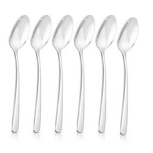 Image of Culinex 18 /8 Premium Stainless Steel 7.5 inch All Purpose Spoon Set of 6 for Dining Table, Kitchen | Heavy, Rustproof, Designer Silver Flatware By thinKitchen (Dora Series)