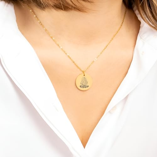 Custom Campfire Necklace - Personalized Engraved Fire Pit Pendant Jewelry, Sentimental Outdoor Charm Gift for Women and Men, Cozy Campfire Memories Necklace for Nature Lovers4