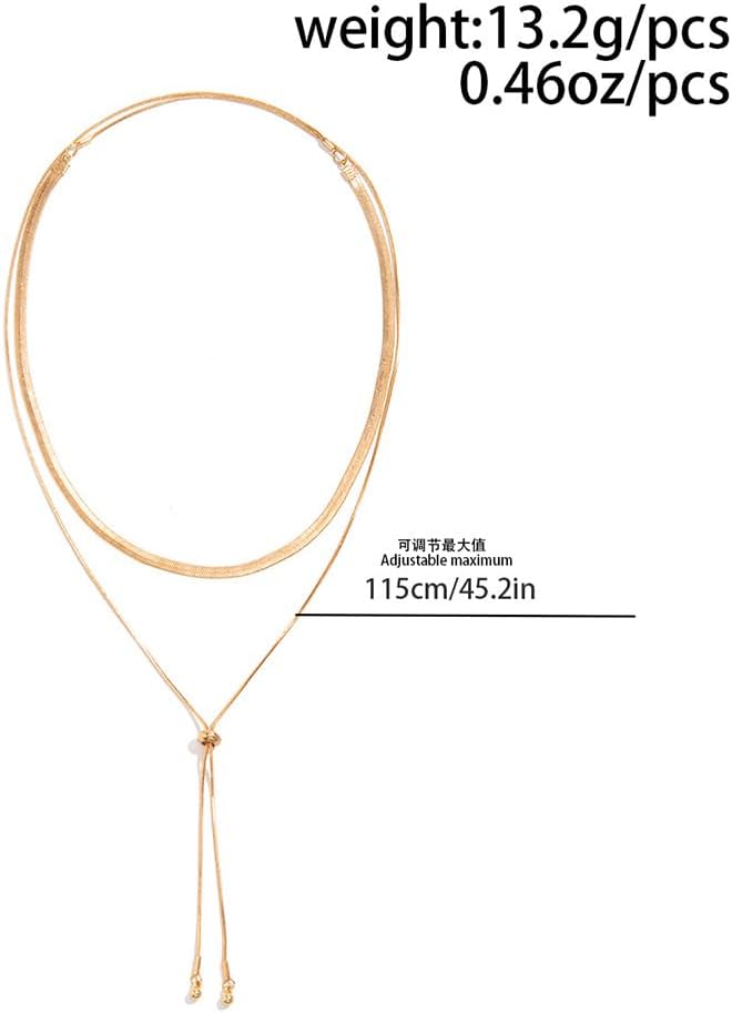 Layered Long Gold Choker Statement Y Necklaces for Women Dainty, Trendy Silver Beads Snake Chain Lariat Necklace Exquisite Party Prom Jewelry Accessories - Image 2