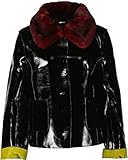 aus Lack-Optik, abnehmbarer Kragen, mit Knöpfen befestigt, Kragen aus Kunstfell, Druckknopfverschluss, 2 Eingrifftaschen