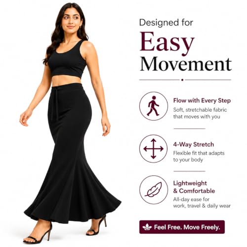 Image of Mogsa Women's Lycra Fishcut Saree Shapewear Petticoat - Tummy Control Slim Fit Stretchable Shaper Skirt with Drawstring & Side Slit for Sarees