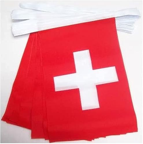 Suiza 13.1 ft BUNTING Flag 20 banderas 6'' x 4'' - Banderas de cuerda suiza 3.9 x 5.9 in - AZ FLAG