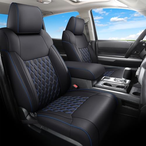 Image of Huidasource Tacoma Front&Back Car Seat Covers, Automotive Seat Cushion Fit for 4th Gen Toyota Tacoma 2024-2026 Double&Crew Cab Trailhunter SR SR5 Limited TRD Sport /Off Road (Full Set /Black&Blue)