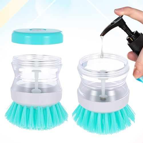 Image of ElevateTech Dish Brush with Soap Dispenser, 3 Pcs Soap Dispensing Brush Dish Soaps Scrubber Brushes Kitchen Scrub Brushes for Cleaning Dishes Pot Pan Sink (Pink /Purple /Green)