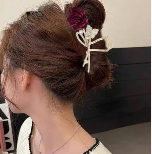 Image of Diversa Rhinestone Golden Claw Clip, Embellished Korean Clutcher, Non- Slip Metal Claw Clip for Girls, Fancy Clutcher for Women, Pack of 1 (Golden Rose)