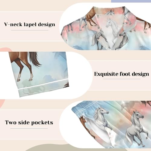 Image of Womens Silk Satin Pajamas Set Western Theme Womens Short Sleeve Shorts Set 2 Piece Sleepwear Lounge Set S-XXL