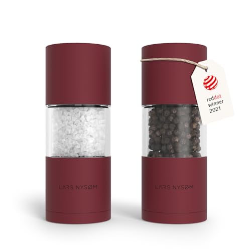 Image of LARS NYSOM Salt and Pepper Grinder Set, Manual Salt and Pepper Mills with Adjustable Ceramic Grinder, Design Spice Shaker Set (Berry Red)