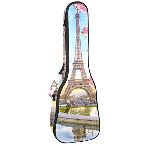 Étui ukulélé ténor fleuri Tour Eiffel, le cadeau parfait avec sac à dos rembourré et étanche