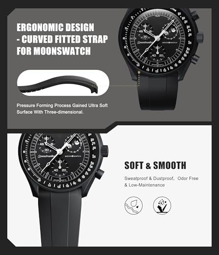 Image of Strap for Moonswatch Watch,Cut to Size No Gap Silicone Strap for Omega X Swatch Speedmaster Moonswatch Watch 20mm,Soft Curved Replacement Strap for Swatch Omega Men Women