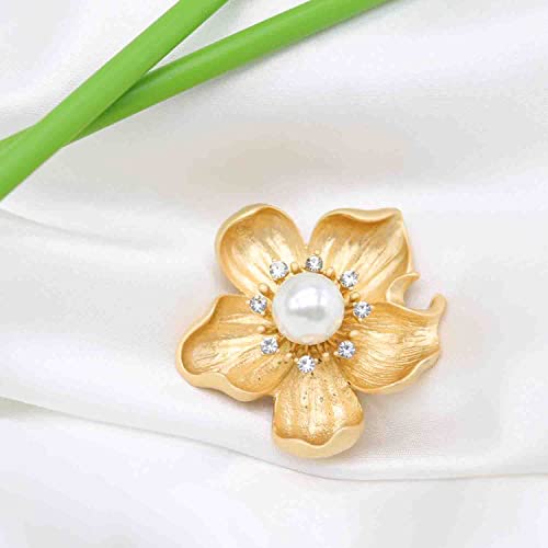Image of Fashion Rhinestone Flower Brooches Pins Cute Pearl Crystal Floral Lapel Pin Brooch Costume Decorate Jewelry for Women Gril Gift