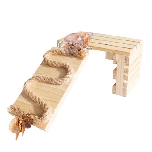 Hermit Crab Climbing Bridge, Wooden Climbing Toys with Rope, Aquarium Ladder Bridge Ramp Toy, Small Animal Tank or Cage Habitat Accessories, Suitable for Hamsters, Rats