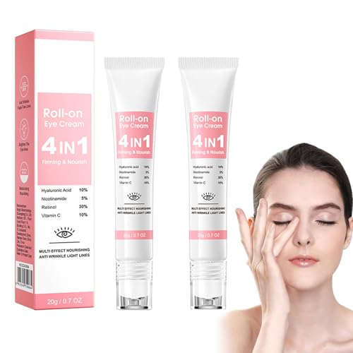 Crema antienvejecimiento para los ojos, 2 unidades, antienvejecimiento, con rodillo de ojos de 360 °, rodillo de ojos para enfriar, contra arrugas y ojeras, bola de masaje para mujeres y hombres