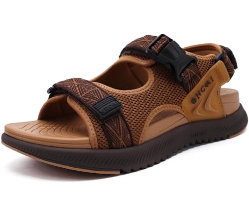 Image of ONCAI Men's Hiking Sandals with Arch Support Mesh Athletic Walking Sandalias Summer Outdoor Cushion Thick Rubber Soles and Recovery Sports Fisherman Sandals Size 7-15