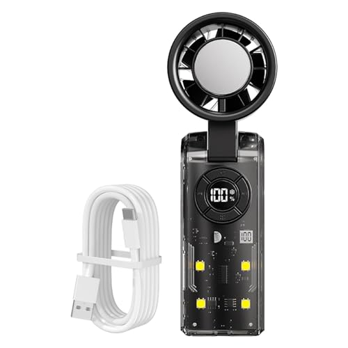 Ventilador de mano plegable con luz LED y pantalla digital USB 2