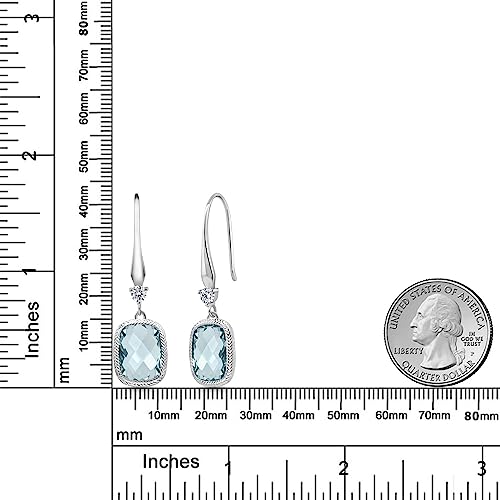 Gem Stone King 4.60 Cttw Simulated Aquamarine Drop Dangle Earrings for Women | 925 Sterling Silver | 13X9MM Cushion Checkerboard Cut | Fine Jewelry Gifts for Her Mom Women Wife4