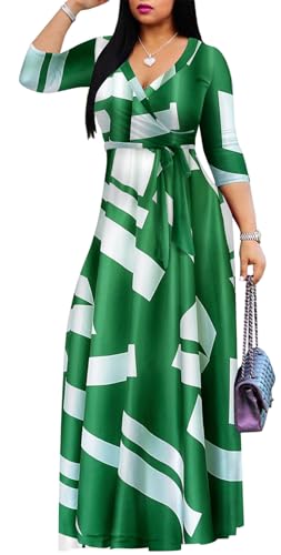 Image of Women's Floral Maxi Dress Summer Casual V-Neck 3 /4 Sleeve Long Bohemian Print Evening Party Dress