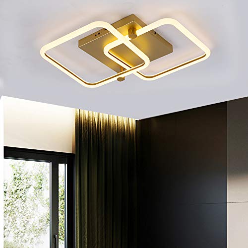 Creativa lámpara de techo LED de estilo nórdico, color negro y dorado, dos cuadrados para dormitorio, estudio, comedor (dorado) Cover