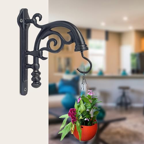 Image of Metal Wall Hook Hanging Plant Bracket Decorative Plant Hanger for Pots, Bird Feeders, Planters, Lanterns, Macrame, Wall Light, Wind Chimes Indoor Outdoor (Black, Pack of 1)