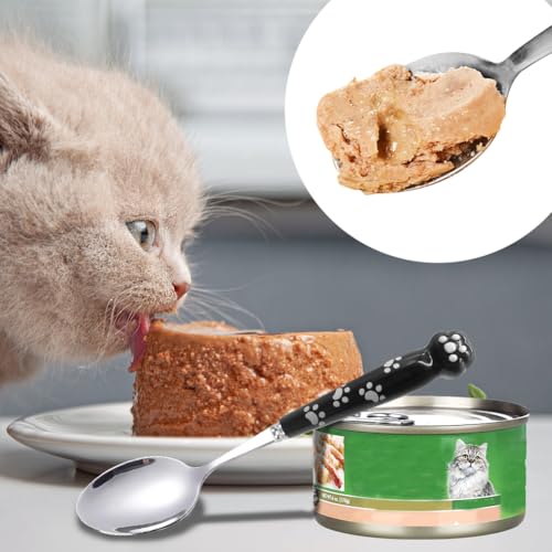 AffeGifts Katzen Löffel Lang 19.5cm, Hundefutter Gabel und Futterlöffel Edelstahl Nassfutter für Hunde und Katzen