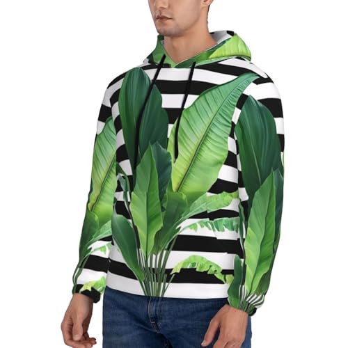 Men'S Hoodies Pullover Green Palm Leaf Print Hooded Sweatshirt Long Sleeve Hoodie Casual Tops With Pocket3