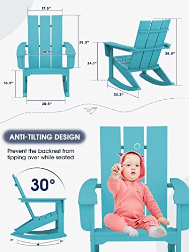 Kingyes Rocking Adirondack Chair ｜Modern Porch Rocker｜Weather Resistant Rocking Chair｜Hdpe Curved Backrest Plastic Adirondack Rocker For Outdoor, Patio, Deck, Backyard - Tiffany #TOP2