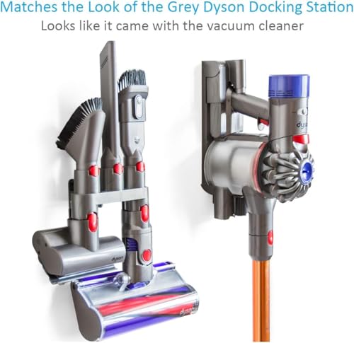 Image of Vacuum Accessory Holder Compatible With Dyson V7 V8 V10 V11 V15 Gen5 Wall Mount Dock Organizer With 5 Slots Attachment Storage Rack Grey 1 Pack