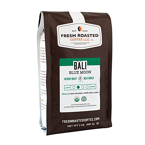 Fresh Roasted Coffee, Organic Bali Blue Moon, 2 Lb (32 Oz), Medium Roast, Kosher Rfa, Whole Bean #TOP10