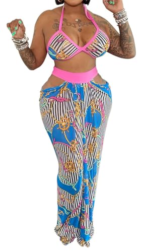 Womens Sexy 2 Pieces Printed Crop Tops Bodycon Ruffles Skirts Party Clubwear Dress Outfits Set