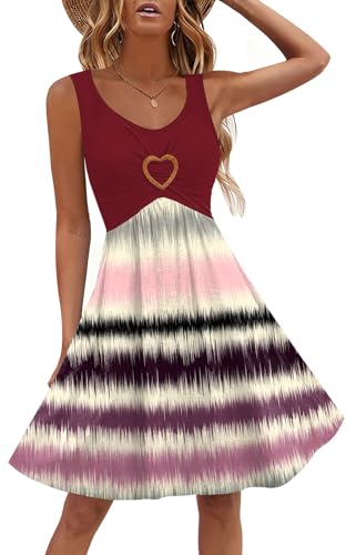 Summer Sundress for Women Fashion Casual Scoop Neck High Waist Sleeveless Dress Cute Floral Mini Dresses