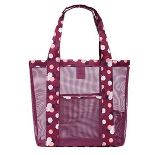 CCAIPU Bolsas de playa para mujer, bolsa de playa de malla grande con bolsa, bolsas de playa familiares, bolsas de compras reutilizables para viajes, piscina, playa (Rojo)