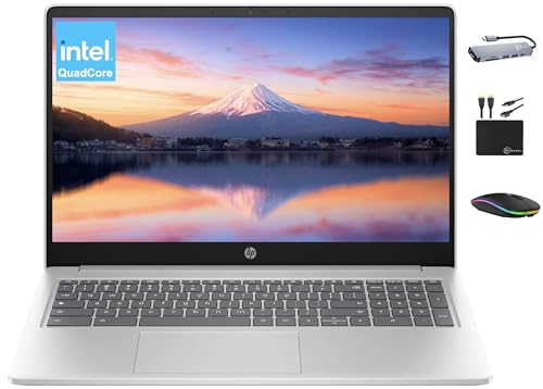 HP Chromebook 2025 Premium Laptop Student Business, 15.6' HD Display, Quad-Core Intel N200 Processor, 8GB RAM, 564GB Storage (64GB eMMC+ 500GB Ext), UHD Graphics, Wi-Fi, Chrome OS +MarxsolAccessory