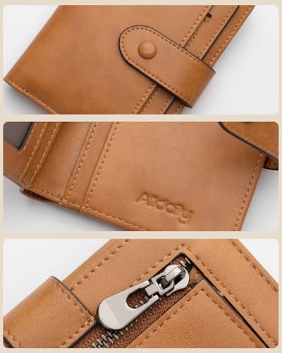Image of Alldaily Small Slim RFID Blocking Leather Wallet for Women, Bifold with 10 Card Slots and Coin Pocket (Brown)