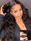 Nadula 13x4 HD Pre Everything Glueless Mixed Curly and Breezy Water Wave Lace Front Drawstring Wig Human Hair,Pre Cut Bye Bye Knots Lace Frontal Wig Pre Plucked with Ear Tape Ready to Go 18inch