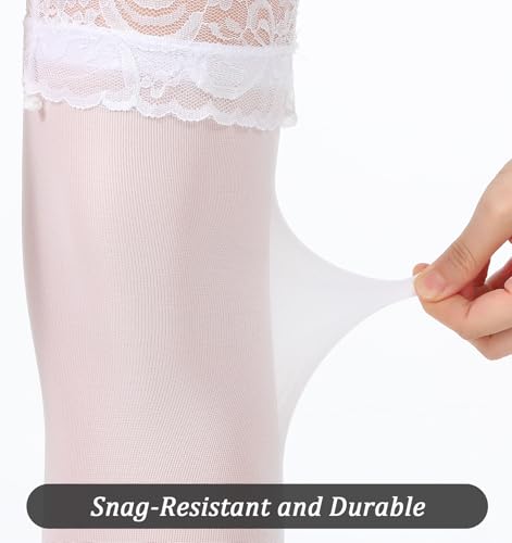 Lace Top Thigh High Stockings, 2Pcs Lace Thigh Highs Semi-transparent & Non-slip Design for Women (White & Black)3