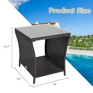 Kinbor porch side table wicker table with storage outdoor square side tables for patio garden porch black  urban country home decor