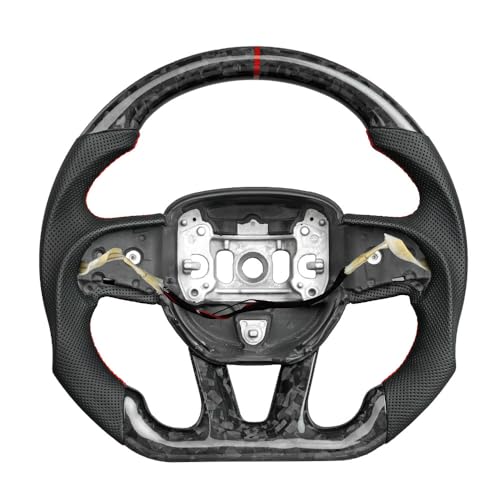 JIANGGAI D-shaped Flat-bottom Steering Wheel with Heated, Preforated Leather Grip Forged Carbon Fiber Steering Wheel Compatible with Dodge Challenger/Charger 2015-2020