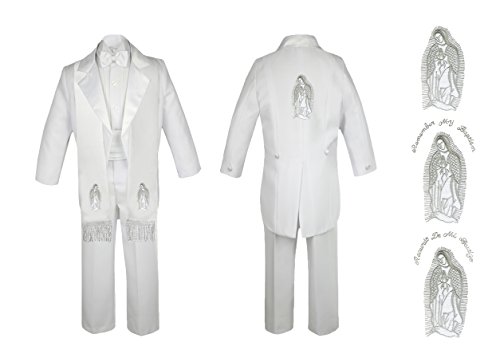 Unotux Baby Boy Christening Baptism Church White Tail Suit Mary Maria Stole & Back Sm-7 (Large (12-18 Months), Silver English)