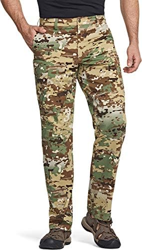 CQR Men's Hiking Pants, Water Resistant Outdoor Pants, Lightweight Stretch Cargo/Straight Work Pants, UPF 50+ Outdoor Apparel, Driflex Cargo Utility Camo, 28W x 30L