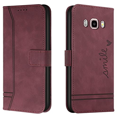 Lihondar Kompatibel mit Samsung Galaxy J7 2016/J710 Hülle, Handyhülle Samsung J7 2016, J710 Leder Klappbar Schutzhülle Tasche Wallet Brieftasche Cover Flip Hülle für Samsung J7 2016/J710 (Rot)