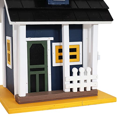 Sunnydaze Solar Hanging Outdoor Bird House - Charming Cottage Decorative Wooden Bird House With Led Solar Light - Pine Plywood Bird House For Small Birds - Midnight Blue - 9.25-Inch #TOP7