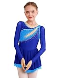 inhzoy abito da pattinaggio artistico bambina manica lunga vestito da balletto ginnastica artistica body da danza classica ballerina strass leotards vestito da ballo lirico blu reale 9-10 anni