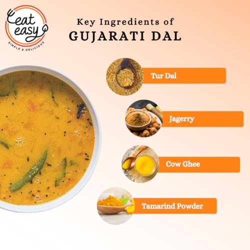 Image of Eat Easy Ready To Eat Gujarati Dal- 55gm (Pack of 2) | Freeze Dehydrated, No Moisture Instant Dal | Made with Tur Dal & Cow Ghee | No Preservatives, Lightweight, Just Add Water Food for Travel, Trekking, Campign, Hostel