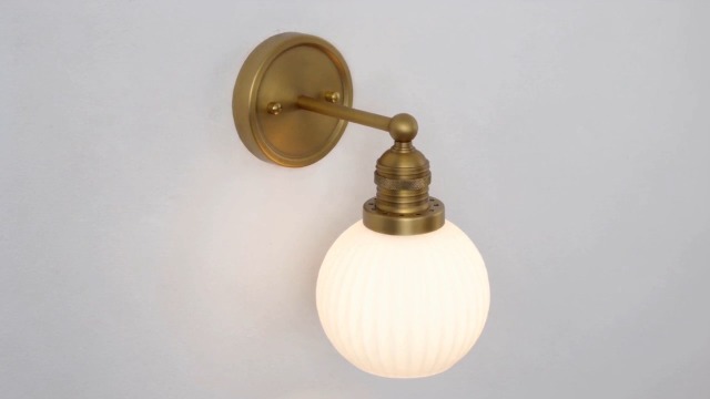 Image of Vintage Gold wall sconces Milk Glass Bathroom Vanity Light | Modern Vintage /Mid-Century aesthetic,hand-blown frosted glass,hardwired,DIY-friendly,UL Listed for safety,damp-rated for bath