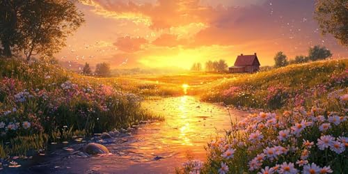 Broderie diamant complète coucher de soleil paysage 70x140cm