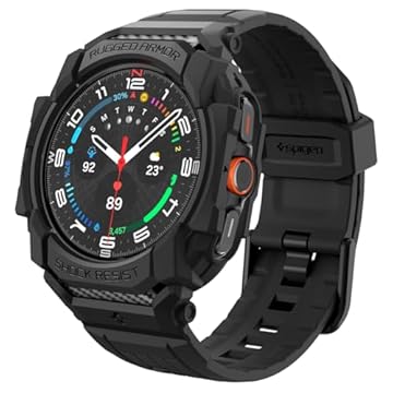 Spigen Capa Rugged Armor Pro projetada para Samsung Galaxy Watch Ultra de 47 mm com capa protetora de TPU com alça (2024) - preto fosco
